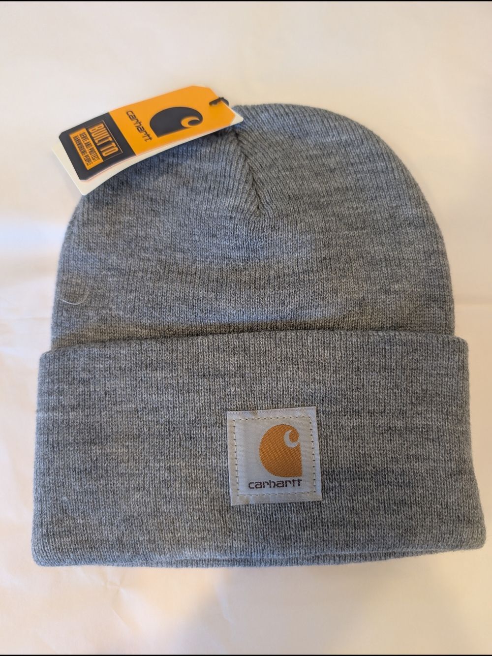 Carhartt Light Gray Cuffed Knit Beanie Hat w/ Logo Patch NWT winter snow cold
